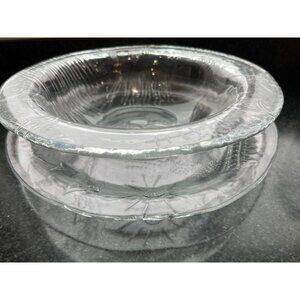 Vintage 1980's Two Piece Serving Set Platter & Bowl Clear Glass Cat Fish Leaf